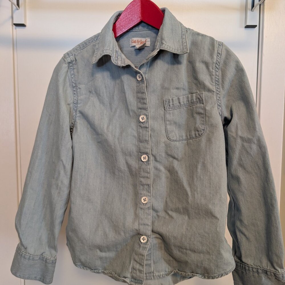 Girls Cotton Denim Button-Up Shirt